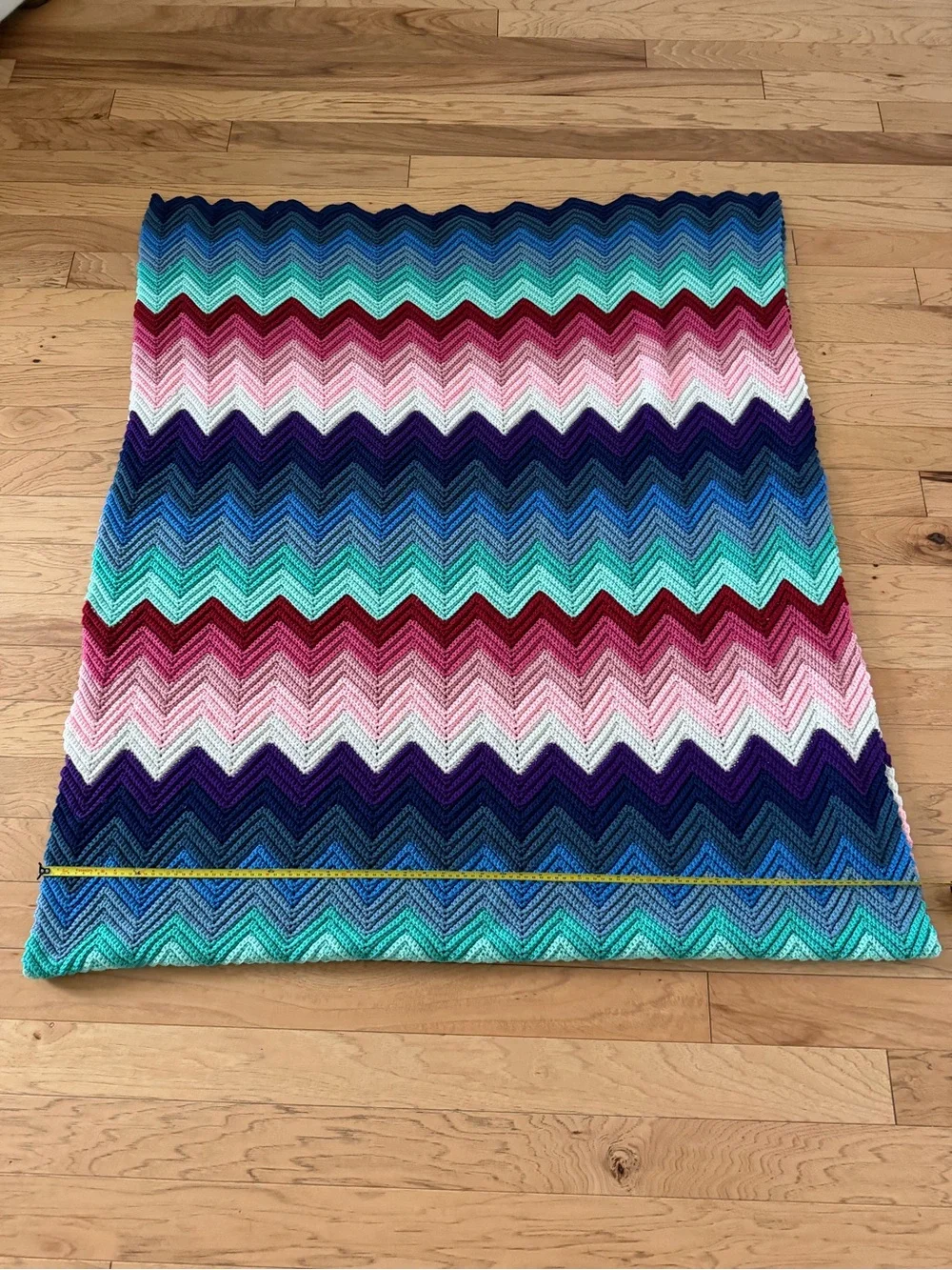 Handmade Chevron Crochet Throw Blanket - Multicolor Pink & Teal